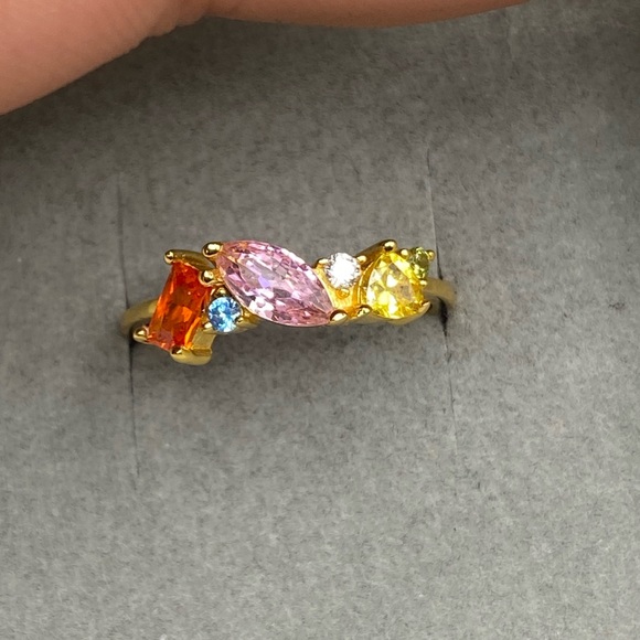 S925 gold plated Geometric multigems Ring - Picture 15 of 15